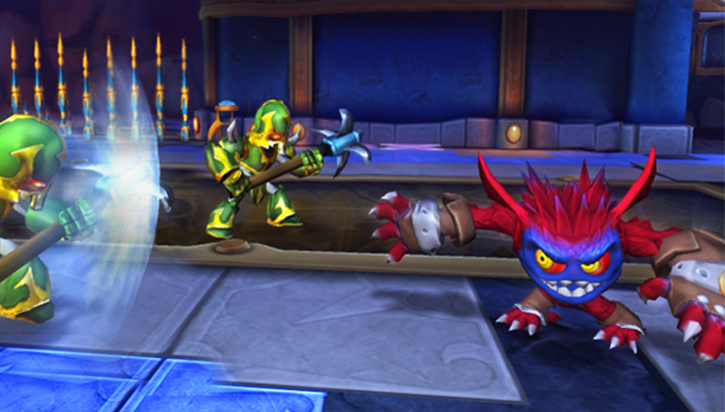 Punch Pop Fizz in Berserker Mode starring at two Arkeyan Jousters