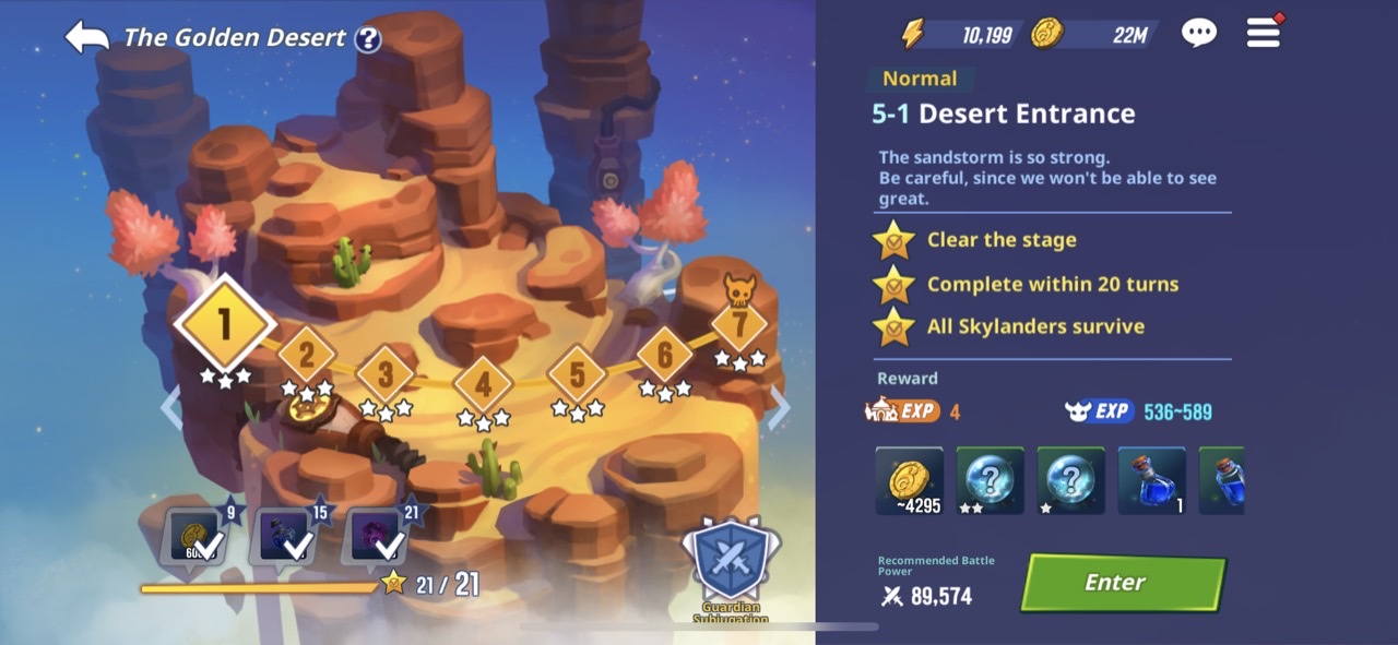 Golden Desert's current mission screen in Ring of Heroes