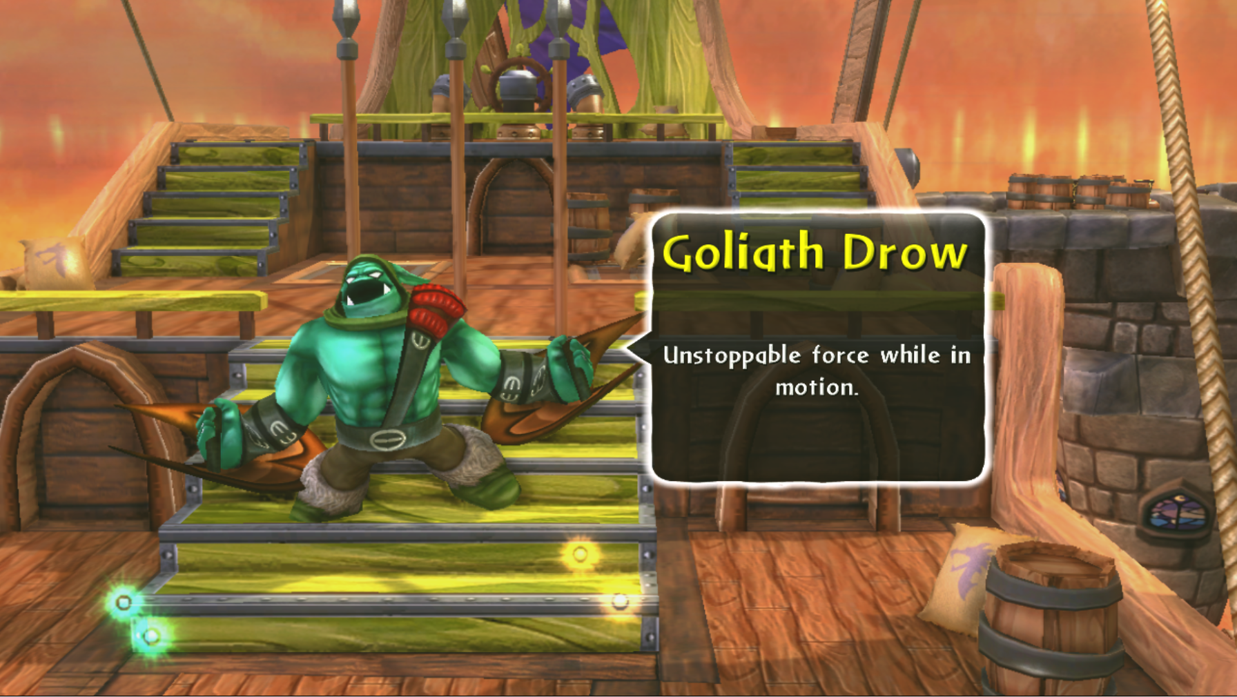 Goliath Drow's enemy intro at Sky Schooner Docks in Skylanders: Spyro's Adventure (PlayStation 3 / Xbox 360)
