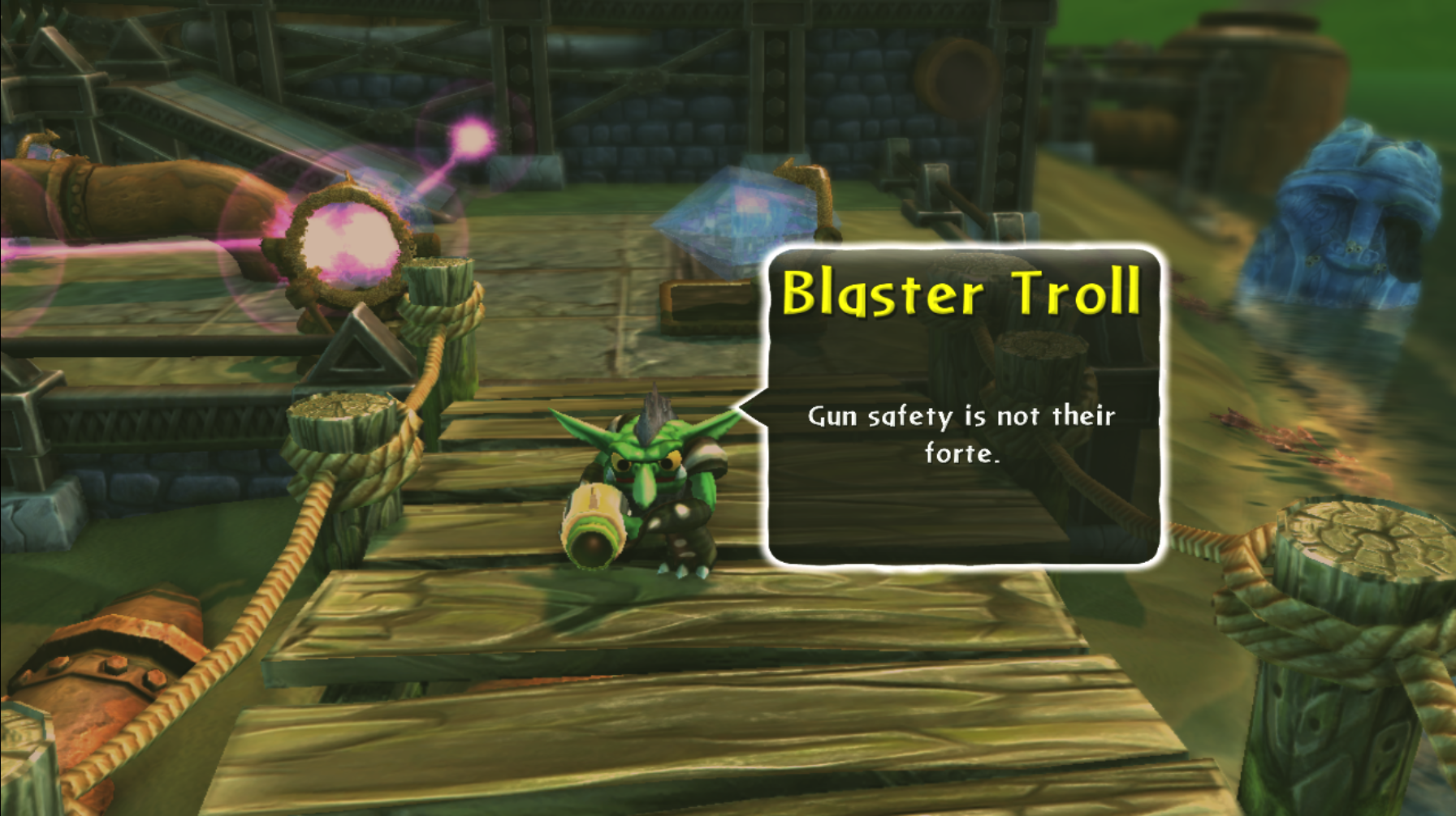 Blaster Troll's enemy intro at Oilspill Island in Skylanders: Spyro's Adventure (PlayStation 3 / Xbox 360)