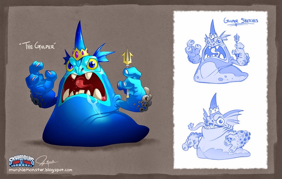 The final design for The Gulper, along with his concept sketches
