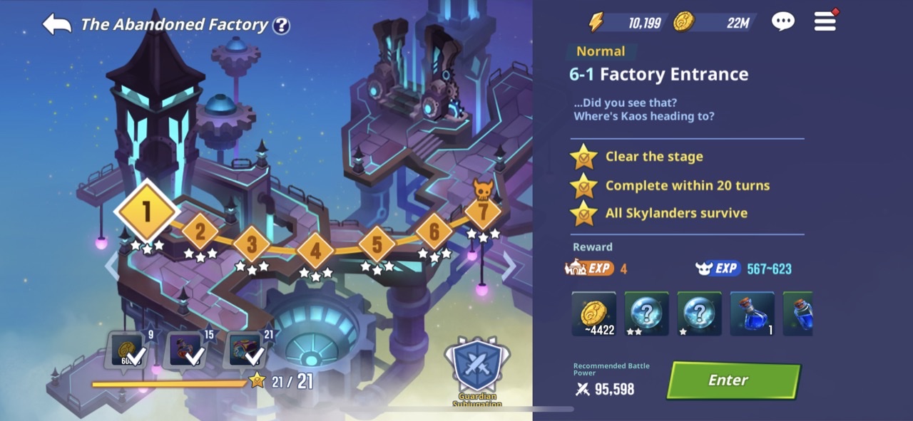 Abandoned Factory's current mission screen