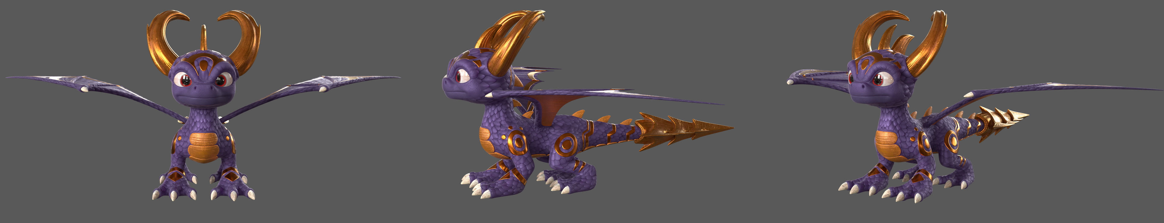Front-facing turnaround of Awakened Spyro's cinematic model by Youngjun Choi