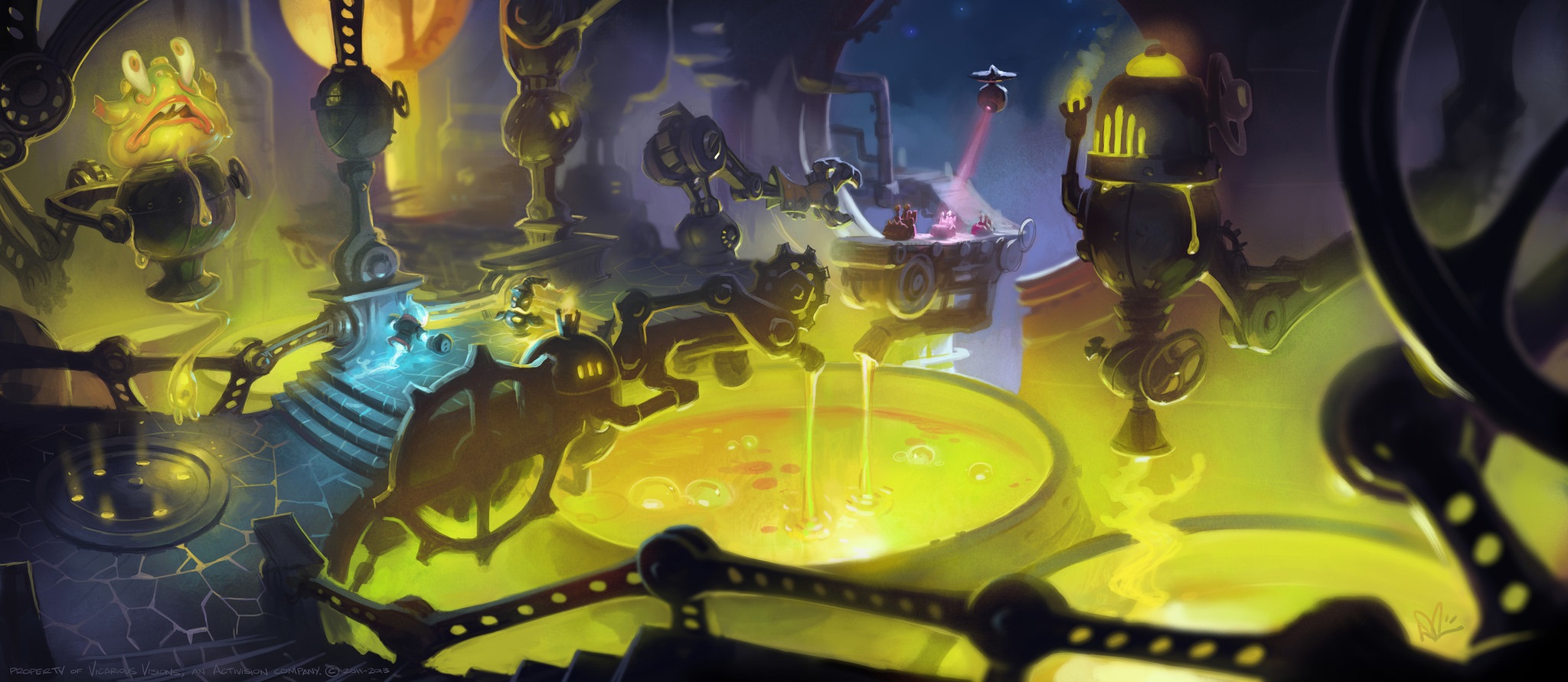 Environmental concept art of Kaos' Fortress interior by Dave Phillips