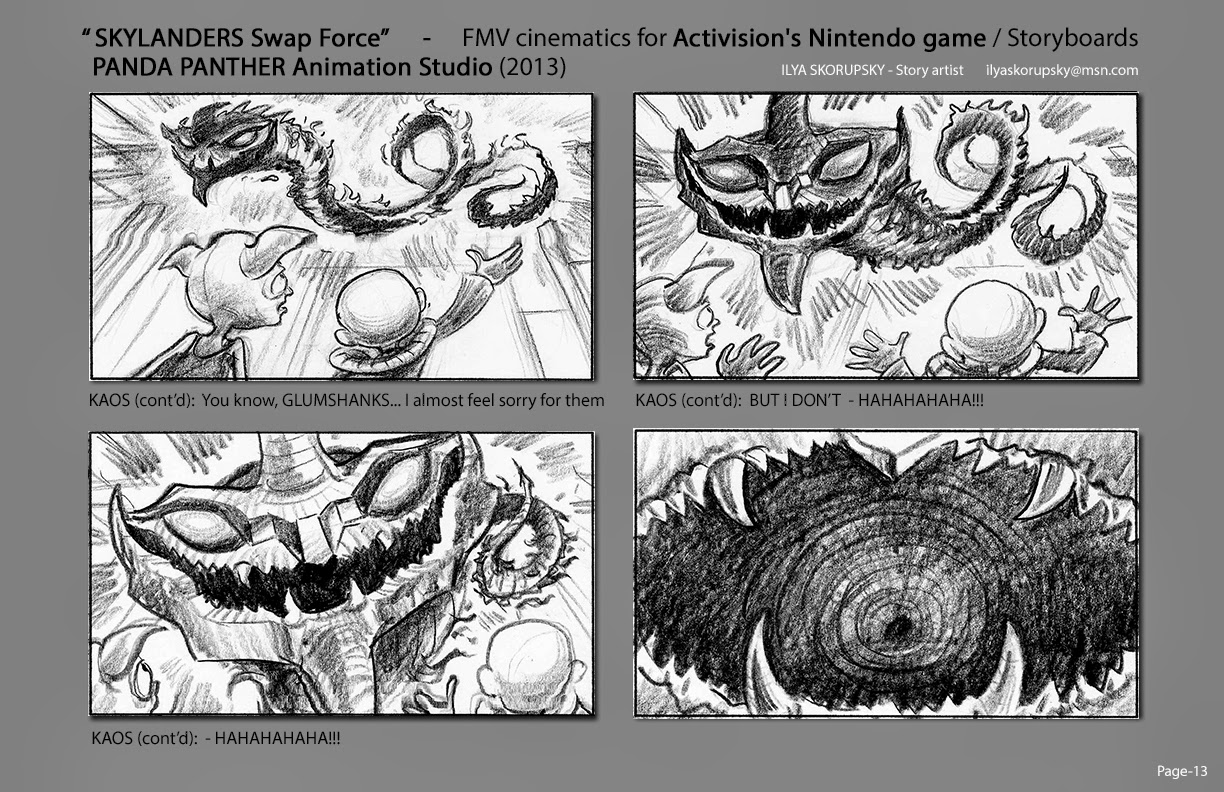 Early storyboard by Ilya Skorupsky of Kaos summoning the Fire Viper