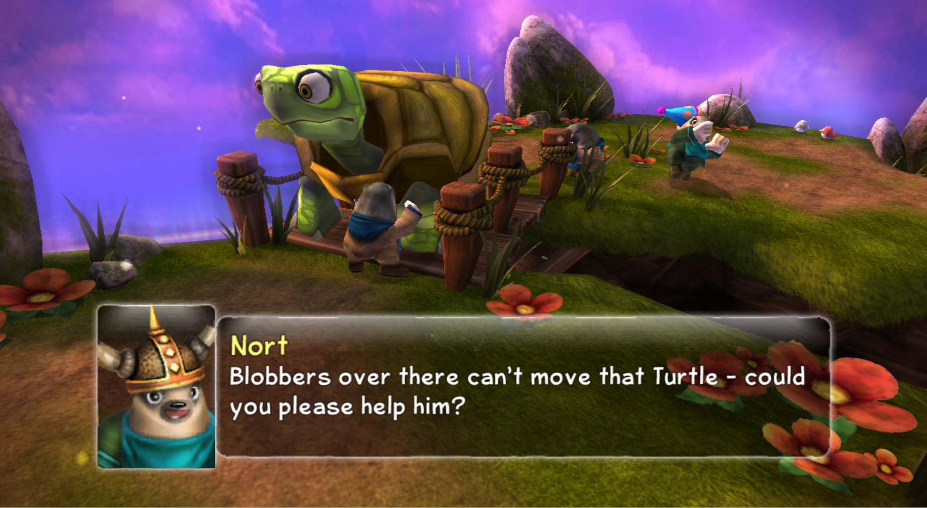 Blobbers trying to move the turtle on Shattered Island