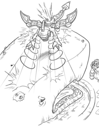 Drobot doing his best to stall the Land Whale from eating a hypnotised Lightning Rod.