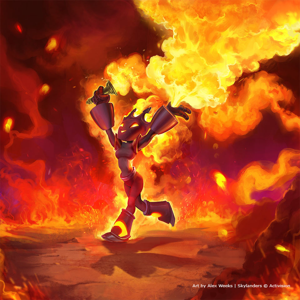 Unused "Flare Up" card art by Alex Weeks