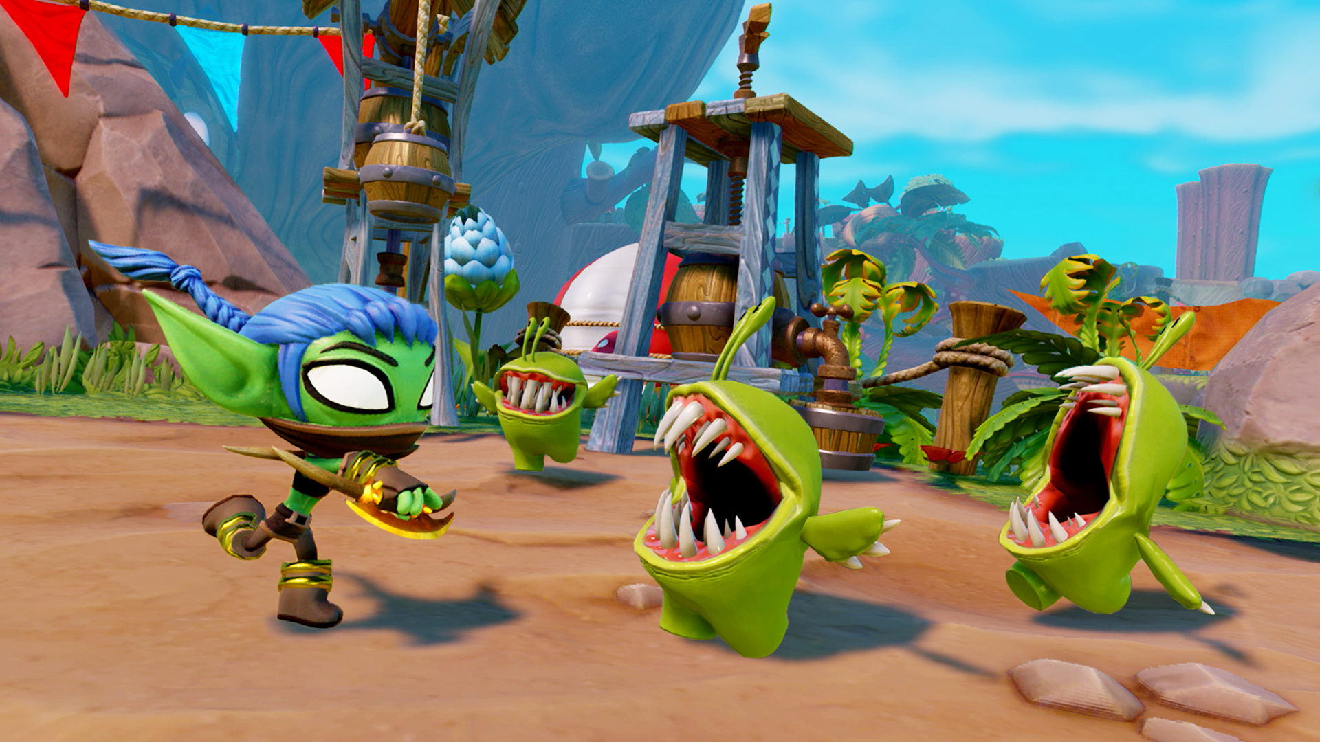 Whisper Elf attacking three Chompies
