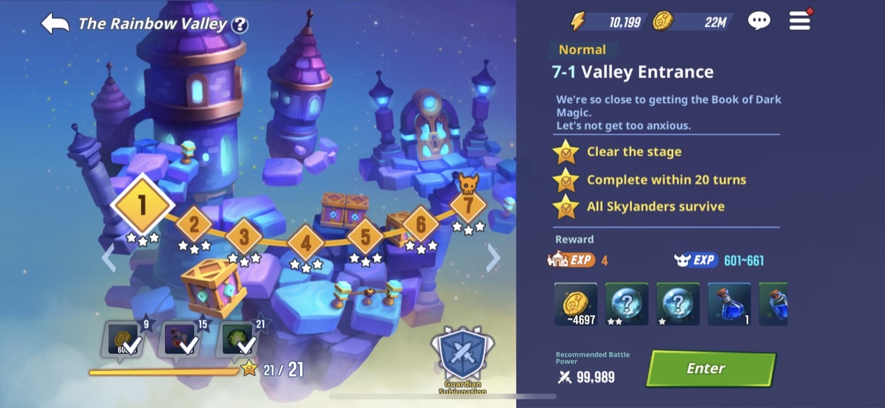 Rainbow Valley's current mission screen