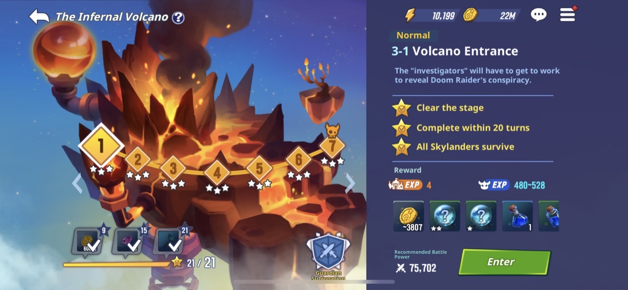 Infernal Volcano's current mission screen